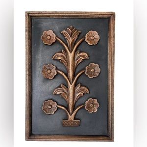 Retro Nature Floral Wood Flowers Rustic Carving Picture 1970s Wall Art Frame S20